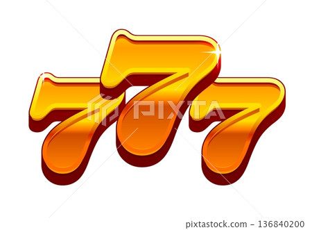 Cartoon casino gambling game lucky 777 jackpot combination, vector icon. Casino slot machine or poker gamble game victory sign of 777 luck in bonus win or bingo prize victory 136840200