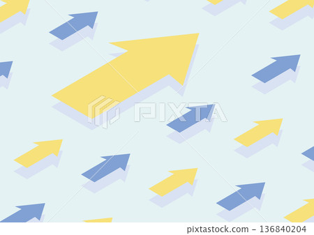 圖案中包含一個大的黃色箭頭和一些指向同一方向的較小的藍色和黃色箭頭。 圖案中包含一個大的黃色箭頭和一些指向同一方向的較小的藍色和黃色箭頭。 136840204