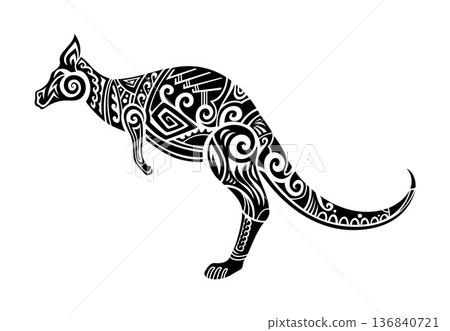 Maori kangaroo animal tribal tattoo. Isolated vector Polynesian, Hawaiian, Tiki, Tahiti or Samoan ethnic art, marsupial tribe animal warrior sign. New Zealand culture totem symbol, print or motif Maori kangaroo animal tribal tattoo. Isolated vector Polynesian, Hawaiian, Tiki, Tahiti or Samoan ethnic art, marsupial tribe animal warrior sign. New Zealand culture totem symbol, print or motif 136840721