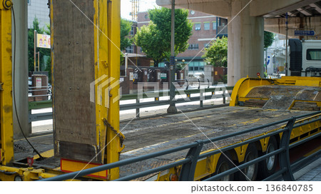 Large construction truck with big loaded space 136840785