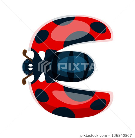 Ladybug font, ladybird letter typeface, lady bug kids type alphabet. Cartoon beetle with wings character for learning abc. Cute vector clipart wild life insect red with black dots Ladybug font, ladybird letter typeface, lady bug kids type alphabet. Cartoon beetle with wings character for learning abc. Cute vector clipart wild life insect red with black dots 136840867