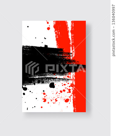 Black and Red ink brush stroke on white background. Japanese style. Black and Red ink brush stroke on white background. Japanese style. 136840997
