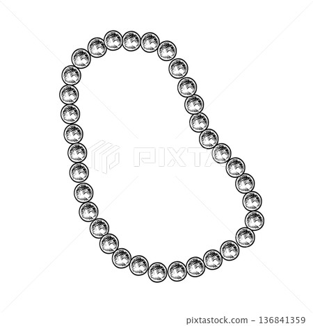White pearl beads. Black and white graphics, handmade vector illustrations. Isolate. Women s accessory or Christmas tree decoration. Element of design for postcards, banners, packaging, and more. White pearl beads. Black and white graphics, handmade vector illustrations. Isolate. Women s accessory or Christmas tree decoration. Element of design for postcards, banners, packaging, and more. 136841359