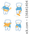 Illustration of a polar bear parent and child enjoying daily household chores. Warm blush available. 136841404