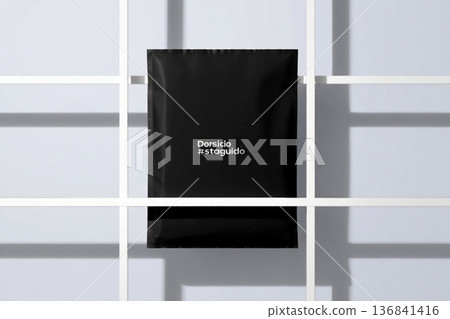 white paper shopping bag on gray wall 136841416