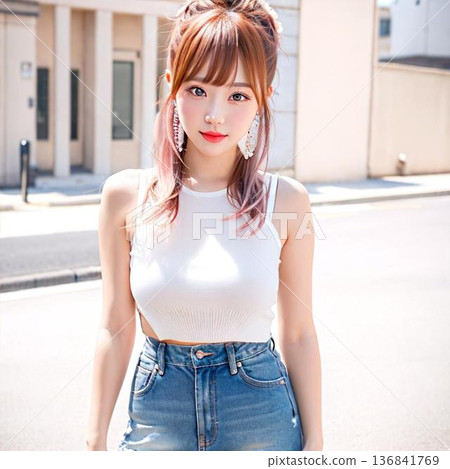 一個姿勢的年輕女子 136841769