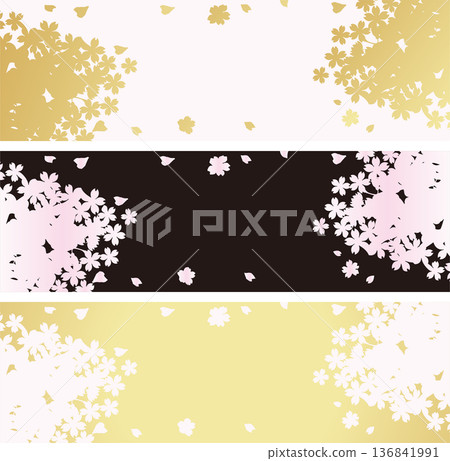 Cherry blossom silhouette, Japanese style banner background illustration set. Frame material for cherry blossom viewing and celebrations 136841991
