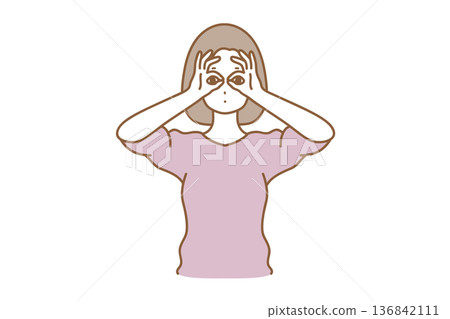 Woman facial expression peeking 136842111