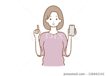 Illustration of a woman explaining with a smartphone Illustration of a woman explaining with a smartphone 136842141