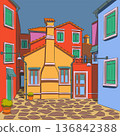 Colorful Courtyard On Burano Island Venice Italy Vector Illustration 136842388