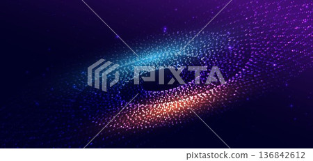 Dotted glowing circles futuristic tech on dark blue background. 136842612