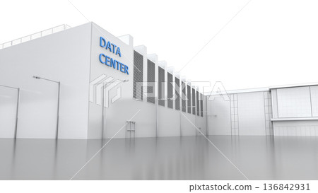 White data center building exterior isolated on white 136842931