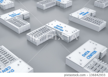 Data center building exterior isometric at industrial estate park Data center building exterior isometric at industrial estate park 136842933