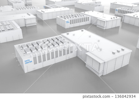 Data center building exterior isometric at industrial estate park Data center building exterior isometric at industrial estate park 136842934