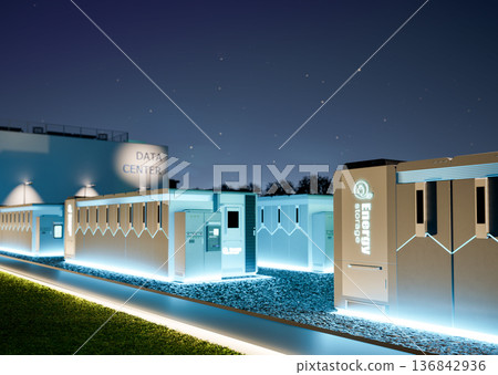 Energy storage systems or battery container units for data center at night 136842936