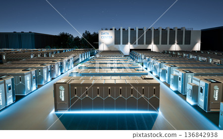 Energy storage systems or battery container units for data center at night 136842938