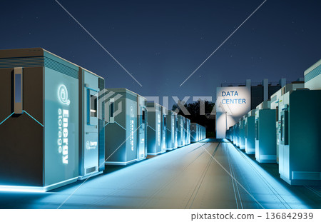 Energy storage systems or battery container units for data center at night 136842939