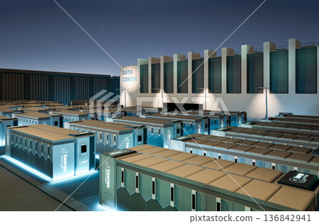 Energy storage systems or battery container units for data center at night 136842941