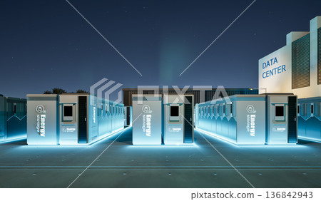 Energy storage systems or battery container units for data center at night 136842943