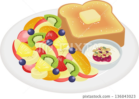 早餐盤裡裝滿了水果。 136843023
