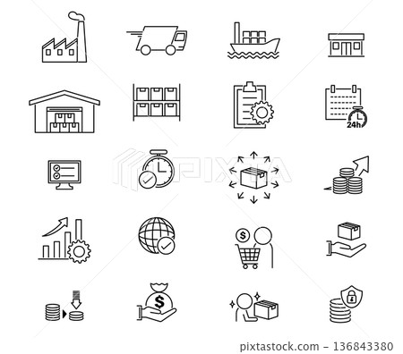 Set of logistics related icons. Vector illustration on a white background. Set of logistics related icons. Vector illustration on a white background. 136843380