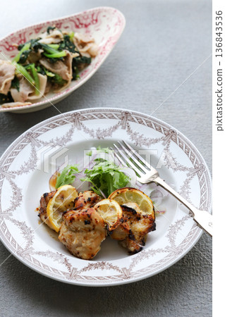 Grilled chicken with herbs Grilled chicken with herbs 136843536