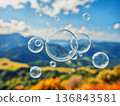 Soap bubbles against a beautiful landscape Soap bubbles against a beautiful landscape 136843581