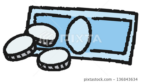 Hand-drawn illustration of cash silver coins Hand-drawn illustration of cash silver coins 136843634