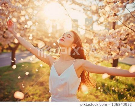 A sense of freedom under the cherry blossoms 136843952
