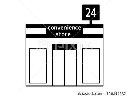 24-hour convenience store exterior icon / Simple convenience store building 24-hour convenience store exterior icon / Simple convenience store building 136844282