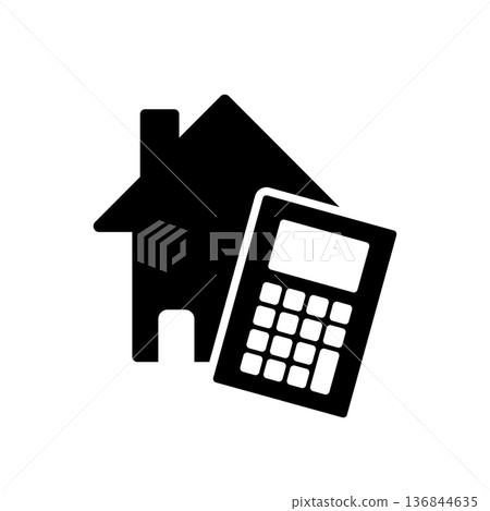 抵押貸款和計算器的黑色圖標，家庭管理和房地產投資的圖片 136844635