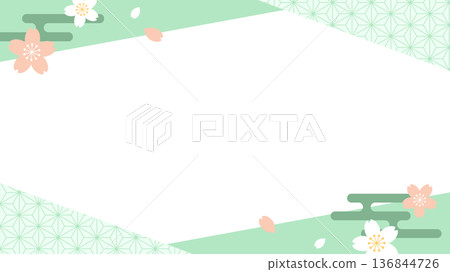 Cherry blossom and green Japanese pattern frame 136844726