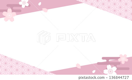 Cherry blossom and pink Japanese pattern frame Cherry blossom and pink Japanese pattern frame 136844727