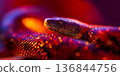 Abstract red snake with crimson scales decorated with shimmering golden threads like liquid gold, background for Eastern New Year screensaver 136844756