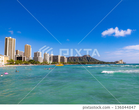 Diamond Head on a clear day as seen from Waikiki Beach Diamond Head on a clear day as seen from Waikiki Beach 136844847