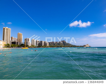 Diamond Head on a clear day as seen from Waikiki Beach Diamond Head on a clear day as seen from Waikiki Beach 136844849