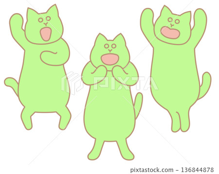 Illustration of cute cats cheering - Banzai, cheering, fist pump - Yellow-green Illustration of cute cats cheering - Banzai, cheering, fist pump - Yellow-green 136844878