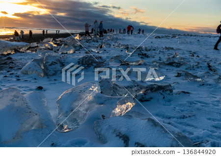 Reflections on Diamond Beach, Iceland 136844920
