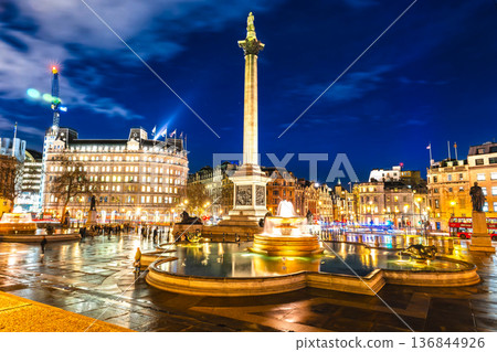 Illuminated Trafalgar Square, London 136844926