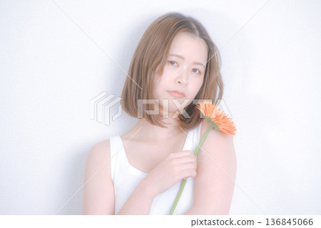 Transparent portrait of a woman with flowers 136845066