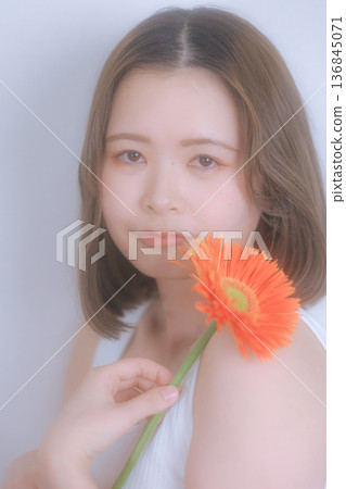 Transparent portrait of a woman with flowers Transparent portrait of a woman with flowers 136845071