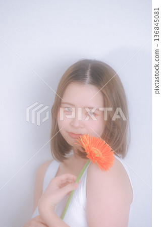 Transparent portrait of a woman with flowers 136845081
