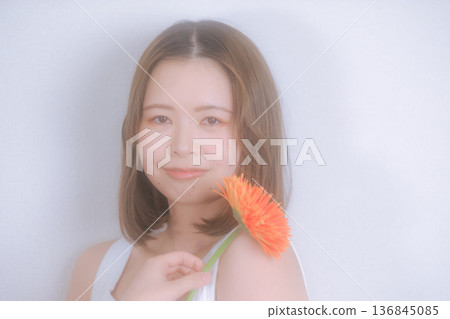 Transparent portrait of a woman with flowers Transparent portrait of a woman with flowers 136845085