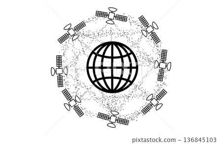 環繞地球的衛星通訊網路和空間基礎設施的概念圖標 136845103