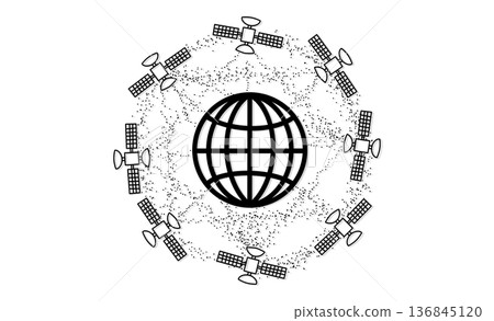環繞地球的衛星通訊網路和空間基礎設施的概念圖標 136845120