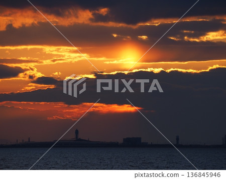 Evening view of Kansai International Airport 136845946