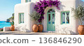 An old cafe after renovation, a coffee shop on the Mediterranean coast, the restoration and popularization of old buildings and public spaces 136846290