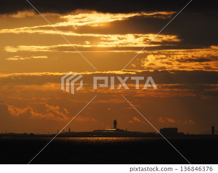 Kansai International Airport, illuminated by the setting sun, creates a fantastic atmosphere Kansai International Airport, illuminated by the setting sun, creates a fantastic atmosphere 136846376