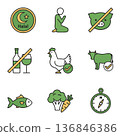 Halal (HALAL) Display Icon Set of 9 Simple Icons for Restaurants 136846386