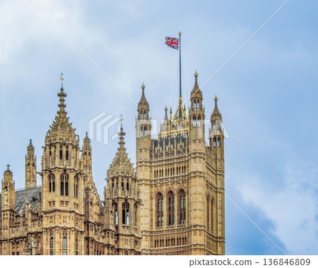 London, Houses of Parliament and the Union Jack London, Houses of Parliament and the Union Jack 136846809